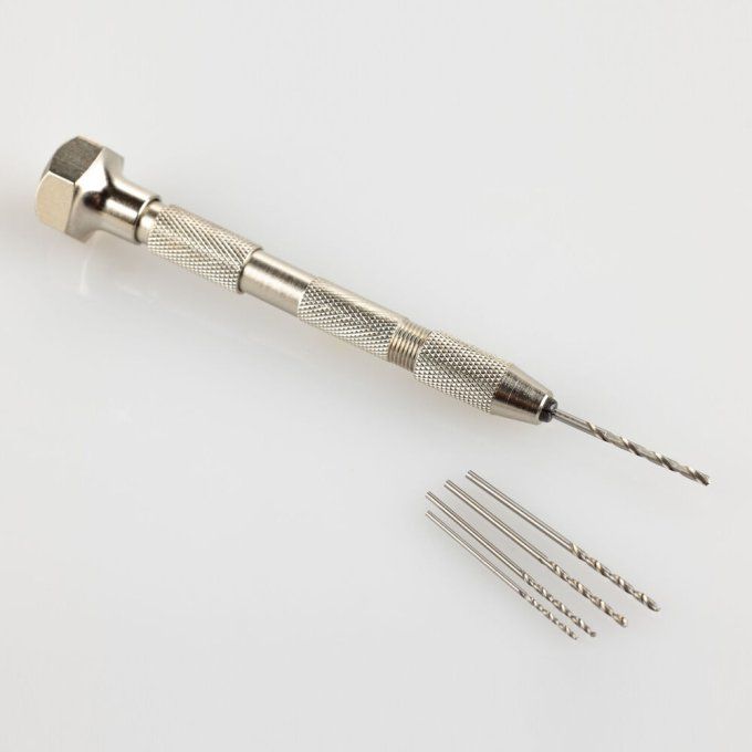 Hand drill with five drills (1, 1.2, 1.4, 1.5, 1.8 mm)