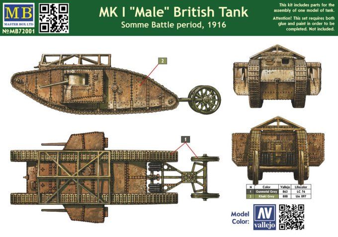 Mk I "Male"British tank,Somme battle1916 in 1:72