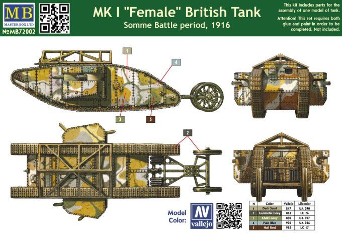 Mk I"Female"British tank,Somme battle 1916 in 1:72
