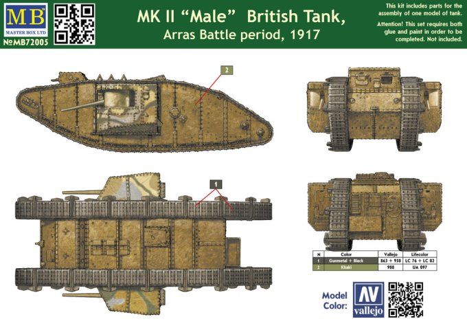 Mk II Male British tank.Arras Battle per in 1:72