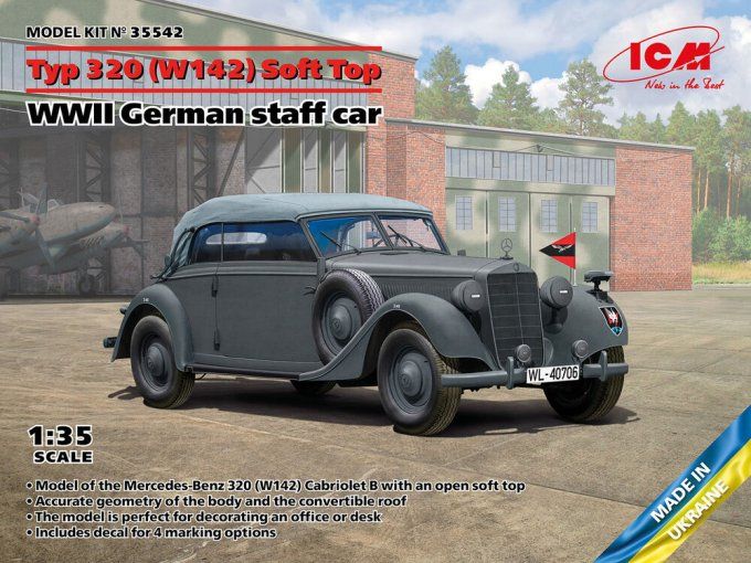 Typ 320 (W142) Cabriolet Soft Top, WWII German staff car in 1:35