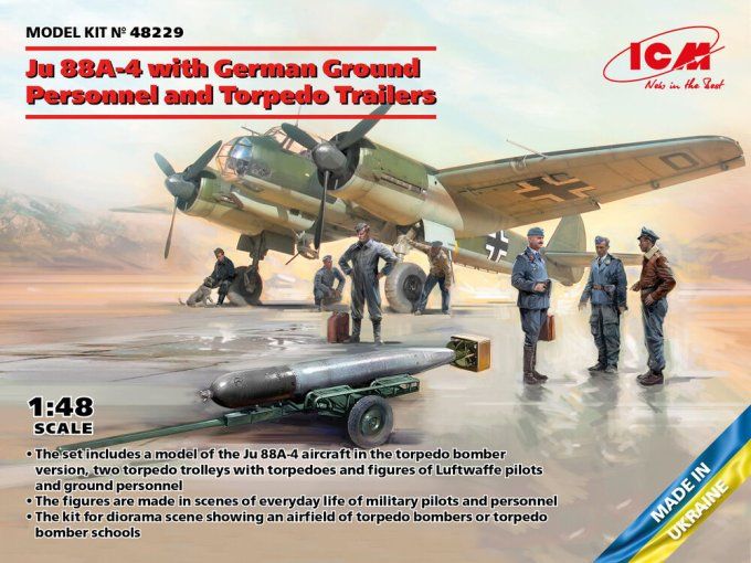 Ju 88A-4 with German Ground Personnel and Torpedo Trailers in 1:48