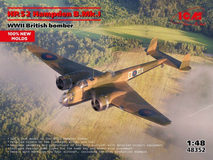 HP.52 Hampden B.Mk.I WWII British bomber (100% new molds) in 1:48