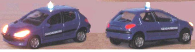 Peugeot 206 gendarmerie ; avec gyrophare clignotant fonctionnel et phares éclairés