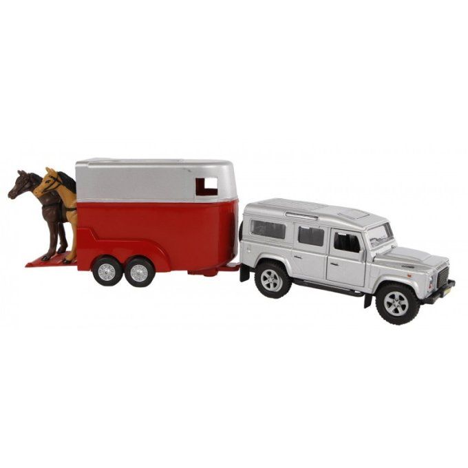 LAND ROVER DEFENDER AVEC REMORQUE ET 2 CHEVAUX