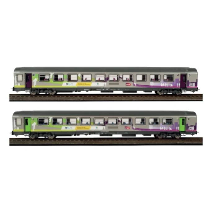 Set de 2 voitures Corail VTU REMI intercités, A10tuh + B11tu - Piko 97134 - HO 1/87 - SNCF - Ep VI -