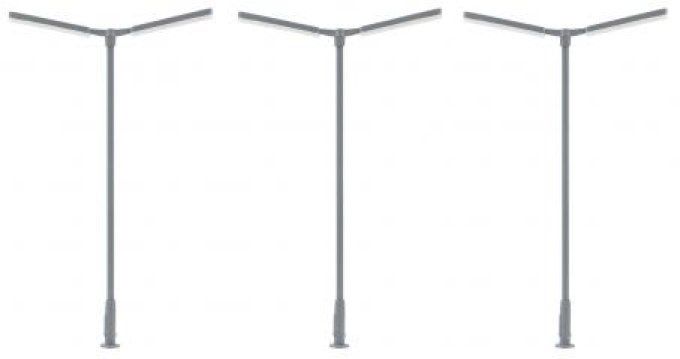 Lampe LED sur poteau croisé , deux bras, blanc froid, 3 pièces
