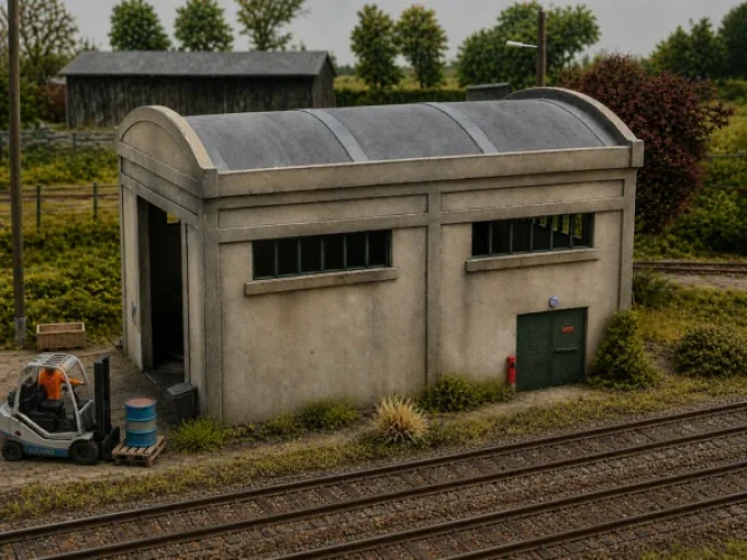 Remise à locotracteur en béton – HO 1/87