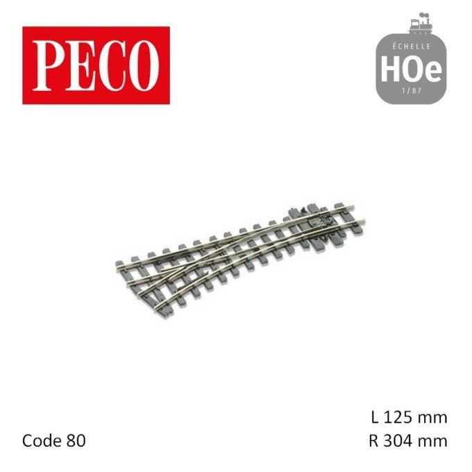 Aiguillage court à gauche Streamline Electrofrog R304mm 19,5° code 80 HOe Peco SL-E492