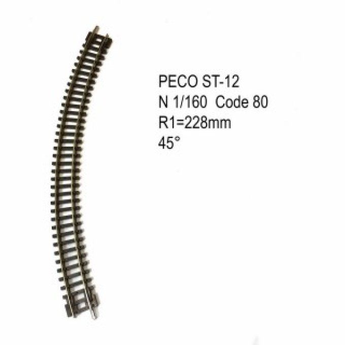 Rail courbe R 228mm 45 degrés code 80 -N-1/160-PECO ST12